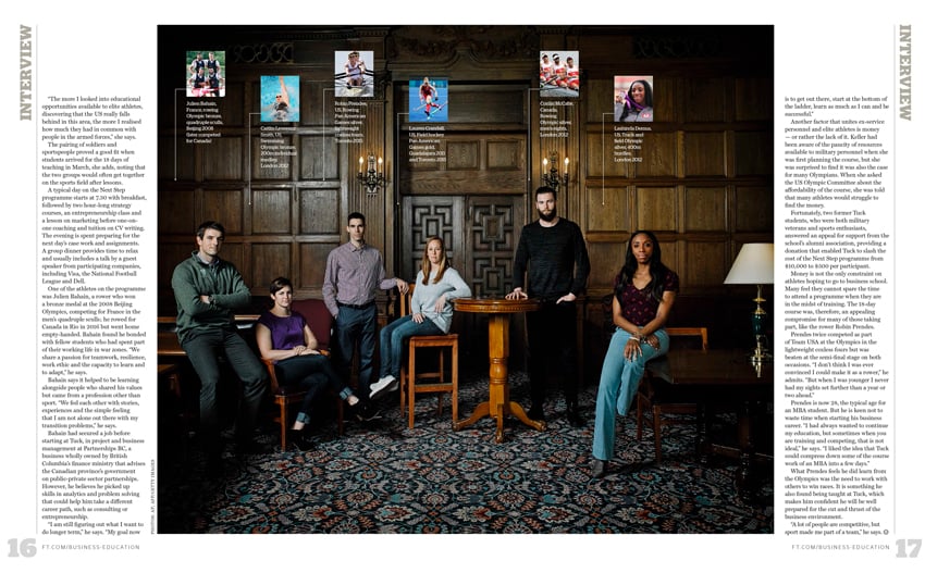 A tear sheet featuring photographer Doug Levy's portrait of six Olympians for Financial Times.